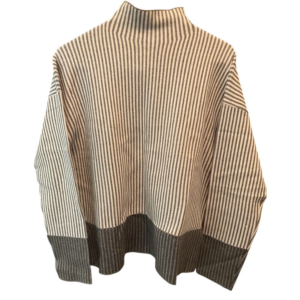 Rachel Zoe Gray White Striped Mock Turtleneck Sweater Womens Size Large Cozy